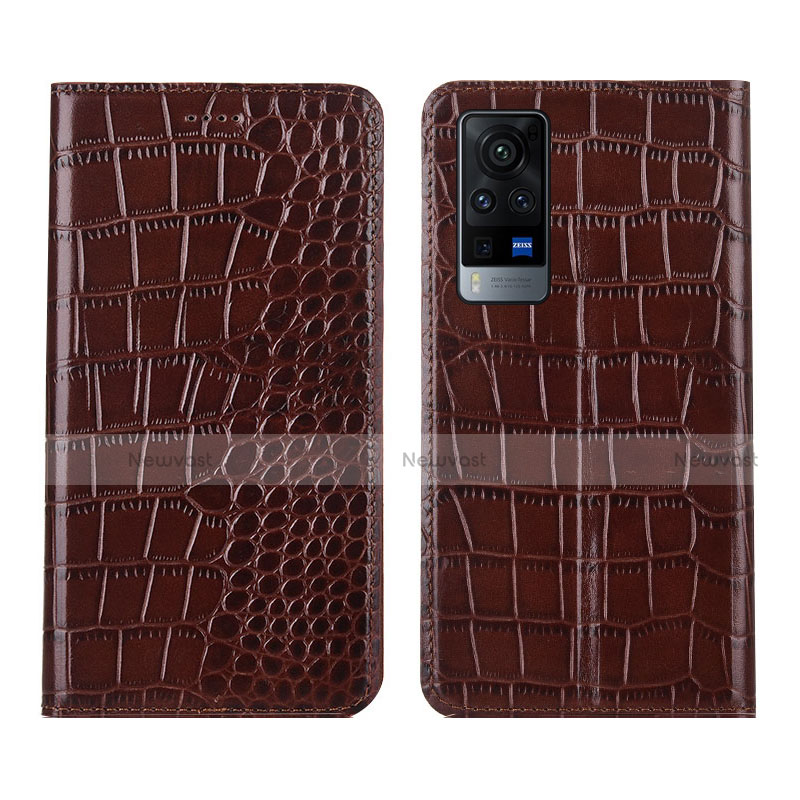 Leather Case Stands Flip Cover L01 Holder for Vivo X60 Pro 5G Brown