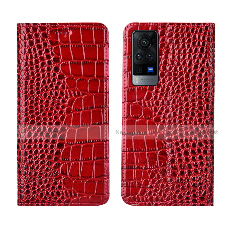 Leather Case Stands Flip Cover L01 Holder for Vivo X60T 5G Red
