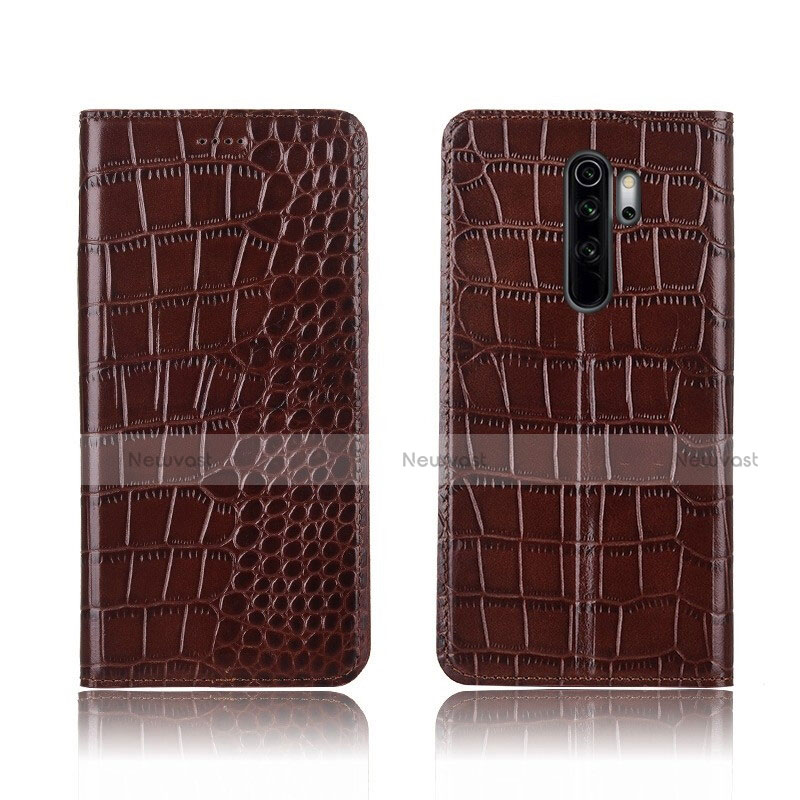 Leather Case Stands Flip Cover L01 Holder for Xiaomi Redmi Note 8 Pro Brown