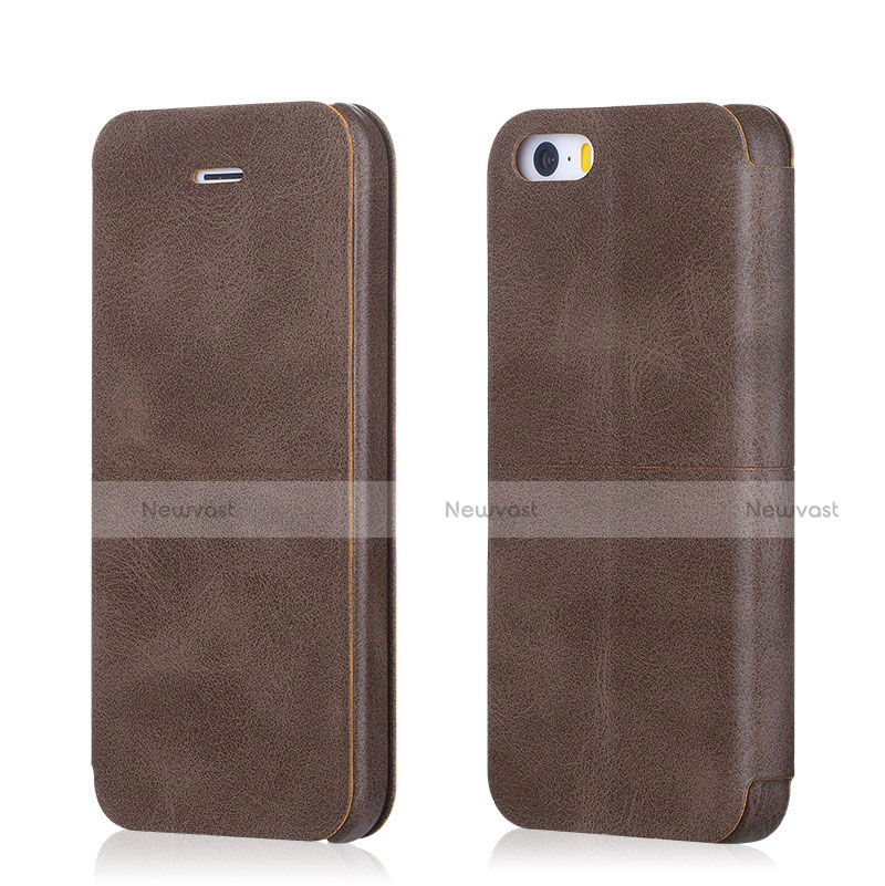 Leather Case Stands Flip Cover L02 for Apple iPhone 5S Brown