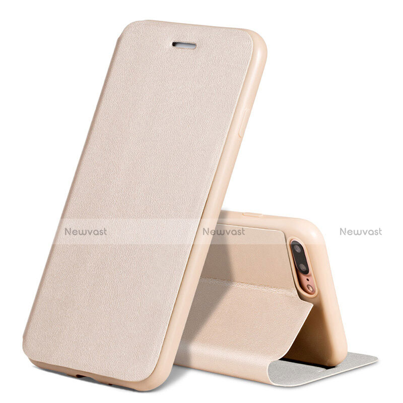 Leather Case Stands Flip Cover L02 for Apple iPhone 7 Plus Gold