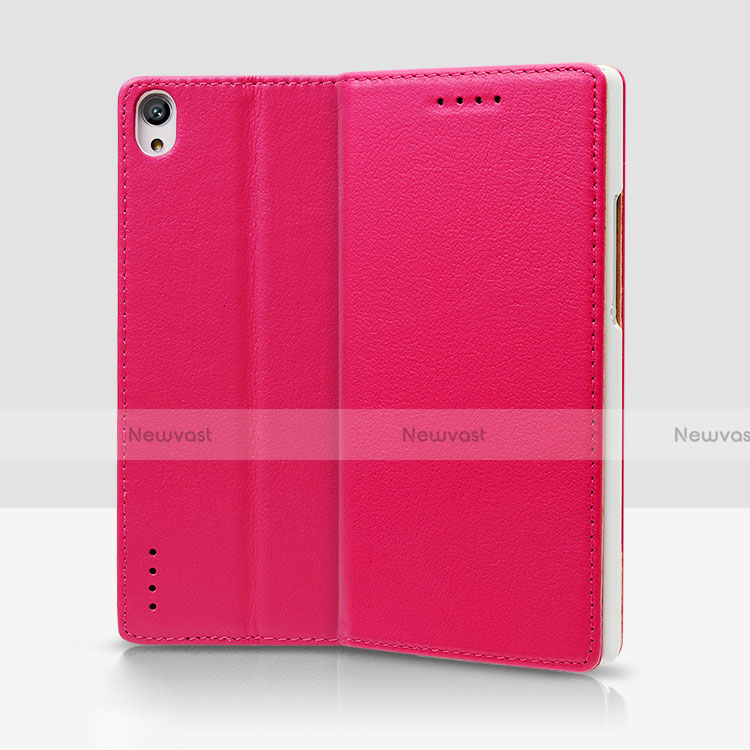 Leather Case Stands Flip Cover L02 for Huawei Ascend P7 Hot Pink