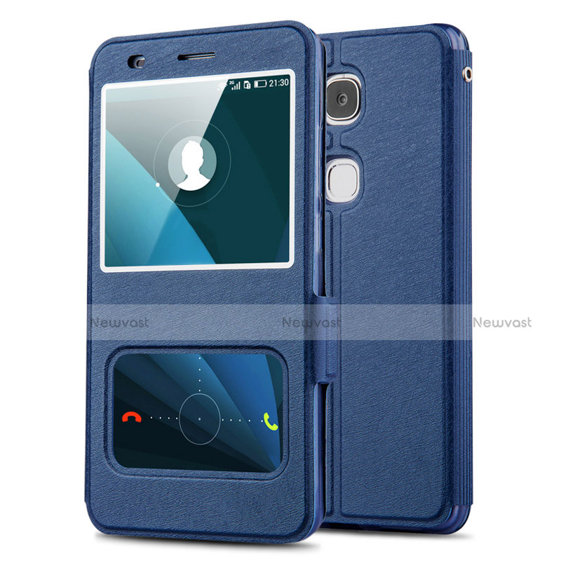 Leather Case Stands Flip Cover L02 for Huawei GR5 Blue