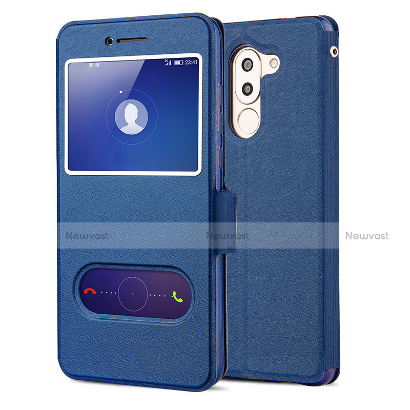 Leather Case Stands Flip Cover L02 for Huawei Honor 6X Blue