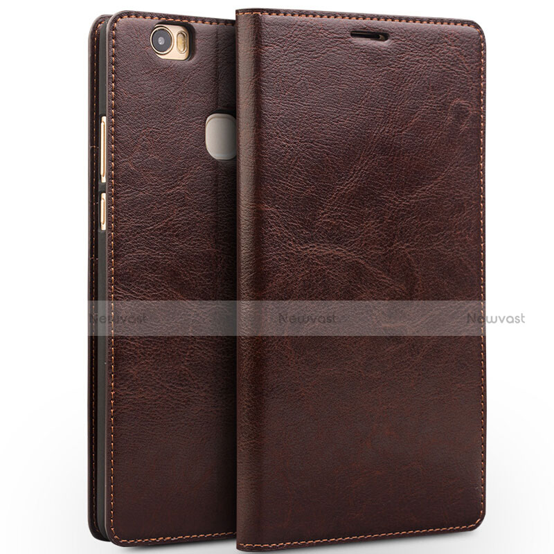 Leather Case Stands Flip Cover L02 for Huawei Honor V8 Max Brown