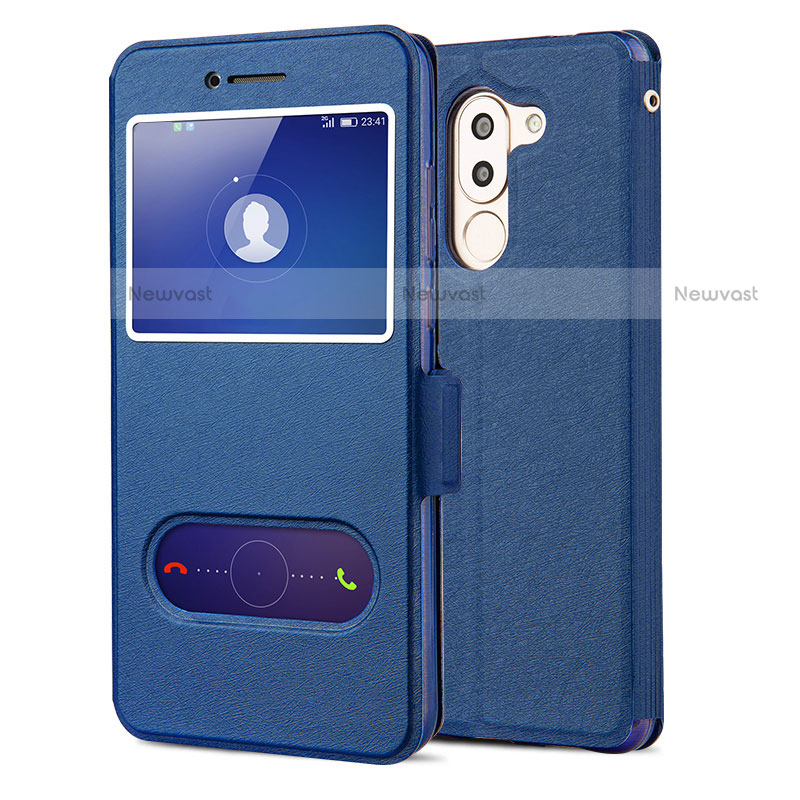 Leather Case Stands Flip Cover L02 for Huawei Mate 9 Lite Blue