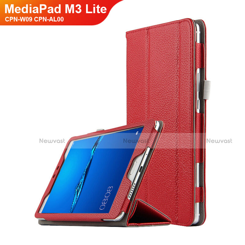 Leather Case Stands Flip Cover L02 for Huawei MediaPad M3 Lite 8.0 CPN-W09 CPN-AL00 Red