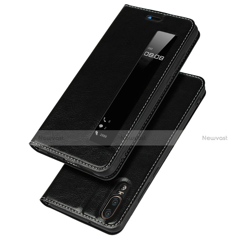 Leather Case Stands Flip Cover L02 for Huawei P20 Black