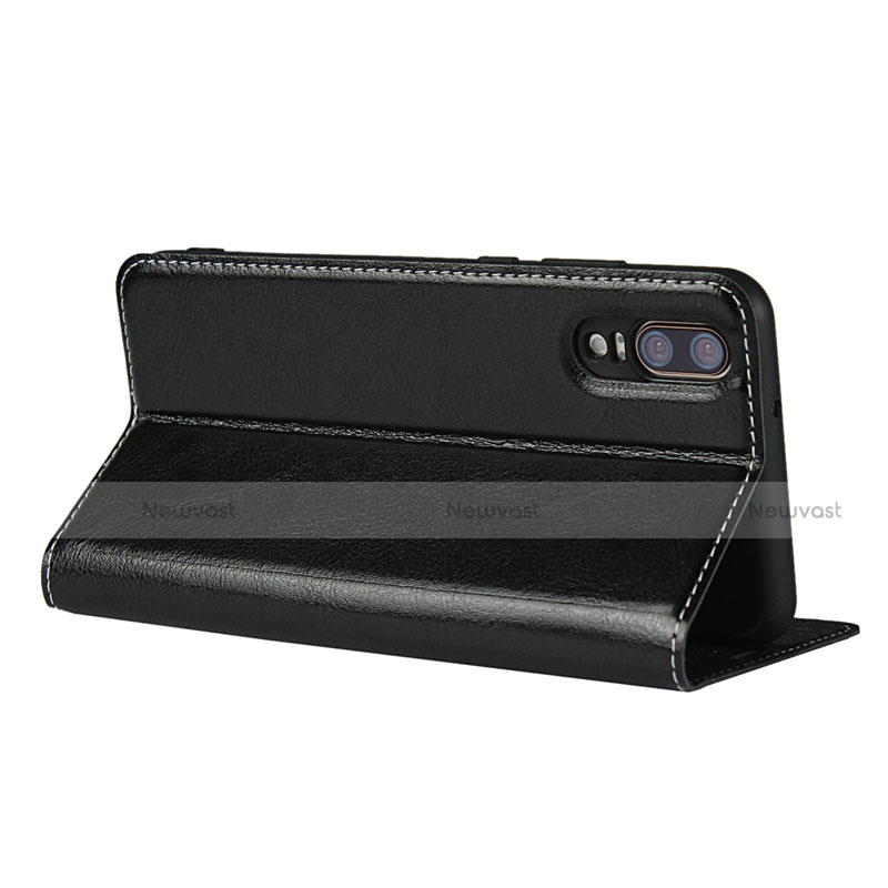 Leather Case Stands Flip Cover L02 for Huawei P20 Black