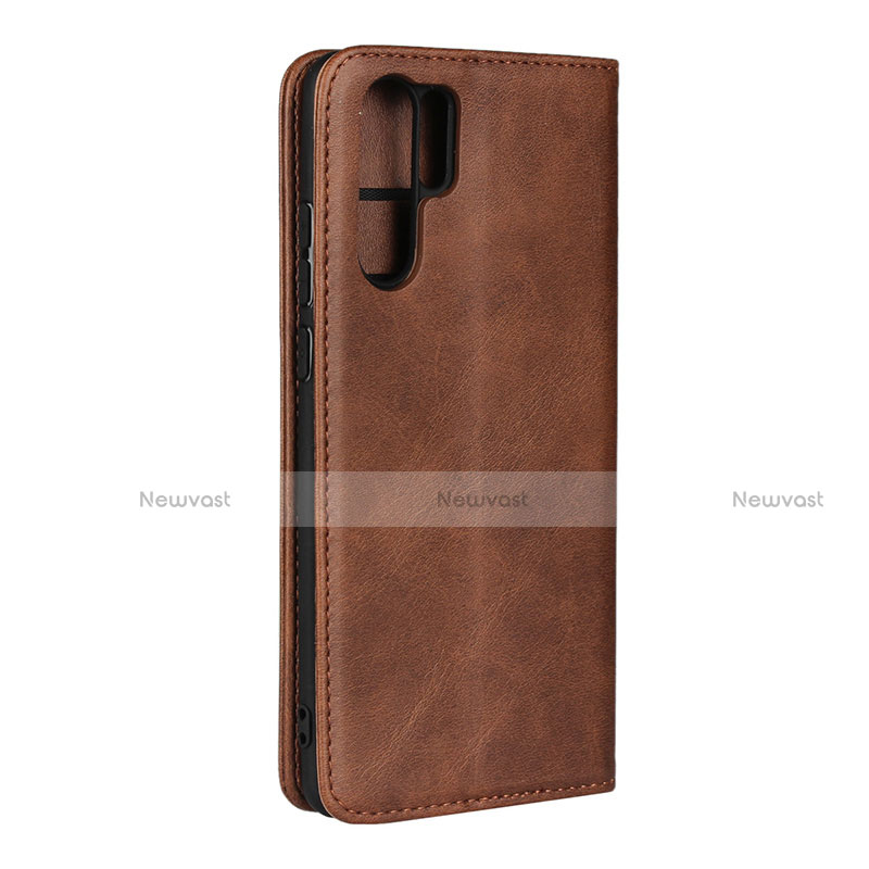 Leather Case Stands Flip Cover L02 for Huawei P30 Pro New Edition Brown