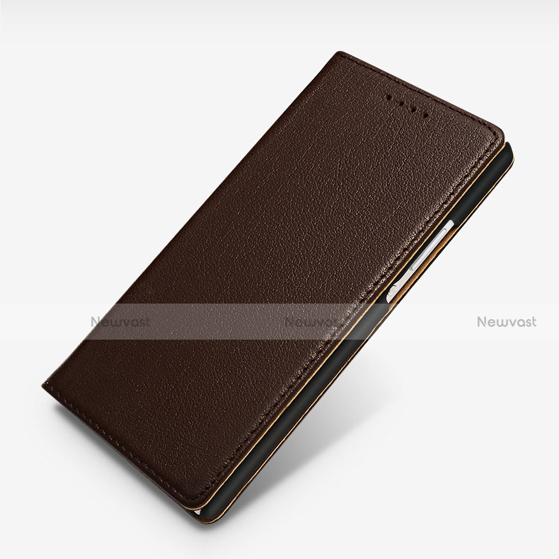 Leather Case Stands Flip Cover L02 for Huawei P7 Dual SIM Brown