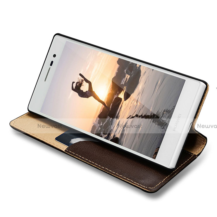 Leather Case Stands Flip Cover L02 for Huawei P7 Dual SIM Brown