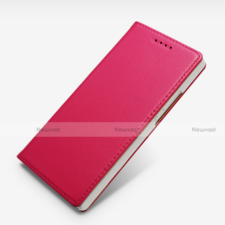 Leather Case Stands Flip Cover L02 for Huawei P7 Dual SIM Hot Pink