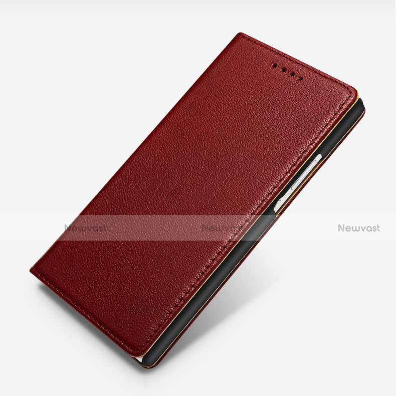 Leather Case Stands Flip Cover L02 for Huawei P7 Dual SIM Red