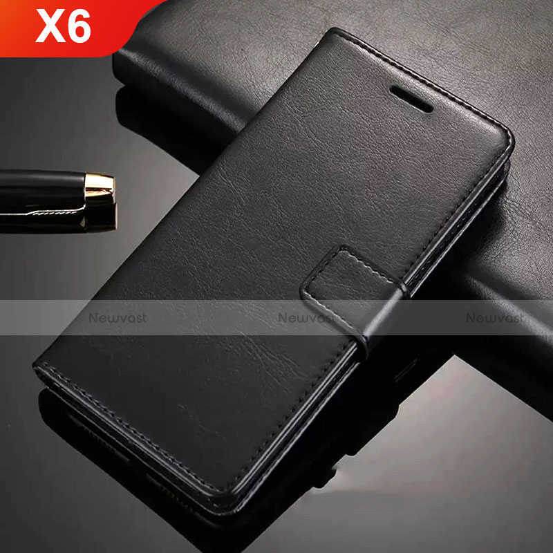 Leather Case Stands Flip Cover L02 for Nokia X6 Black