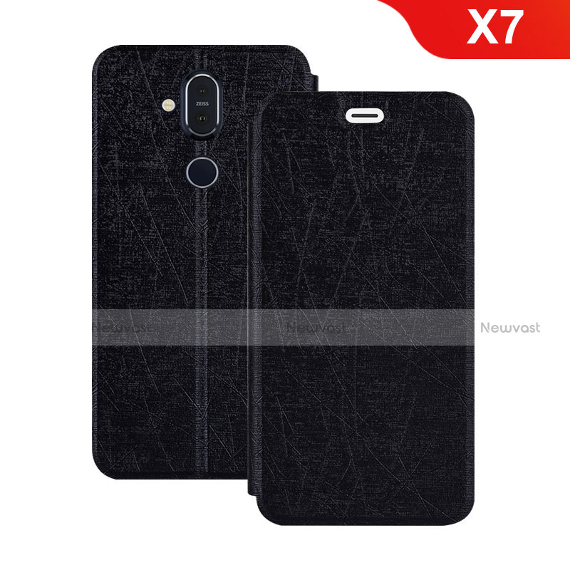 Leather Case Stands Flip Cover L02 for Nokia X7 Black