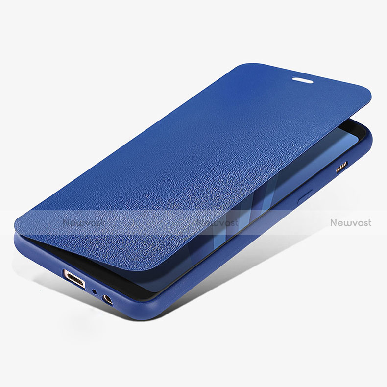 Leather Case Stands Flip Cover L02 for Samsung Galaxy A8 (2018) A530F Blue