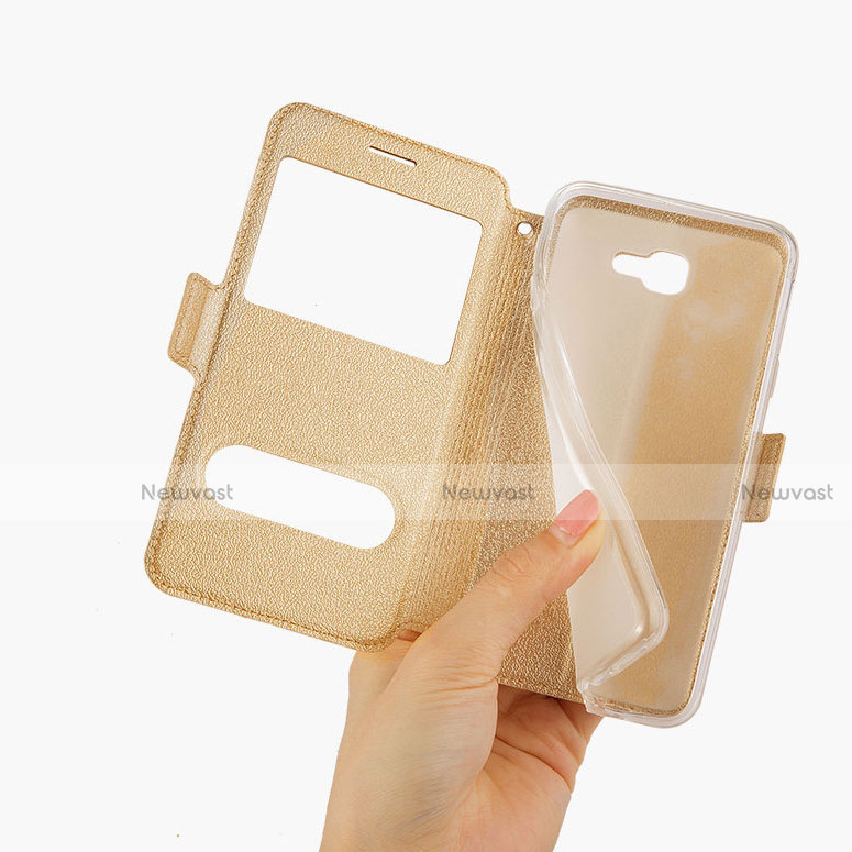 Leather Case Stands Flip Cover L02 for Samsung Galaxy J5 Prime G570F Gold