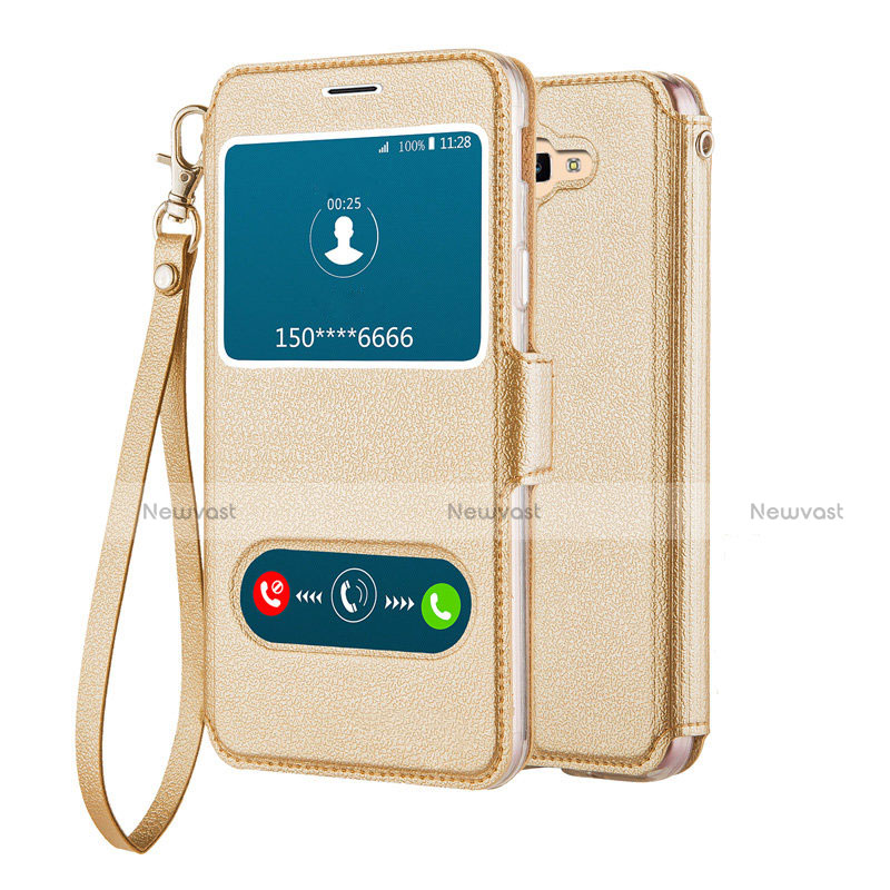 Leather Case Stands Flip Cover L02 for Samsung Galaxy On5 (2016) G570 G570F Gold