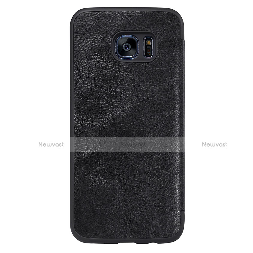 Leather Case Stands Flip Cover L02 for Samsung Galaxy S7 Edge G935F Black