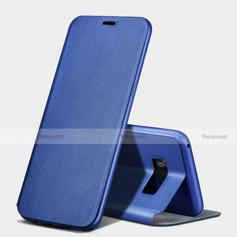 Leather Case Stands Flip Cover L02 for Samsung Galaxy S8 Blue