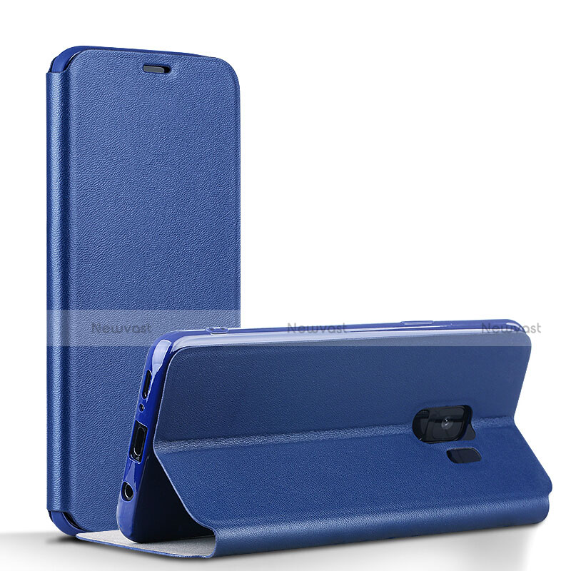 Leather Case Stands Flip Cover L02 for Samsung Galaxy S9 Blue