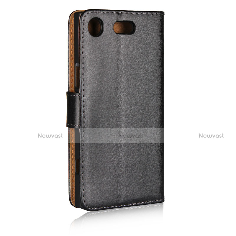 Leather Case Stands Flip Cover L02 for Sony Xperia XZ1 Compact Black