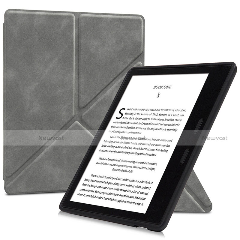 Leather Case Stands Flip Cover L02 Holder for Amazon Kindle Oasis 7 inch Gray