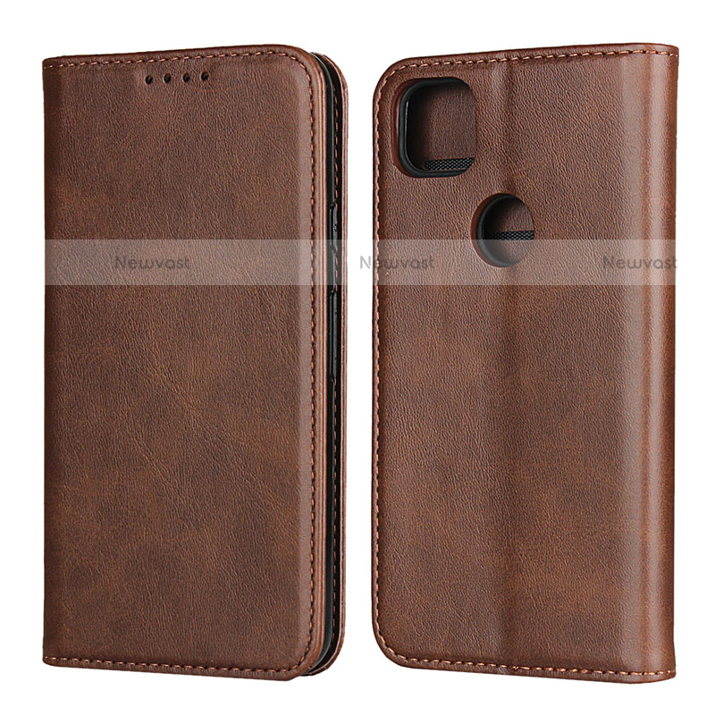 Leather Case Stands Flip Cover L02 Holder for Google Pixel 4a Brown