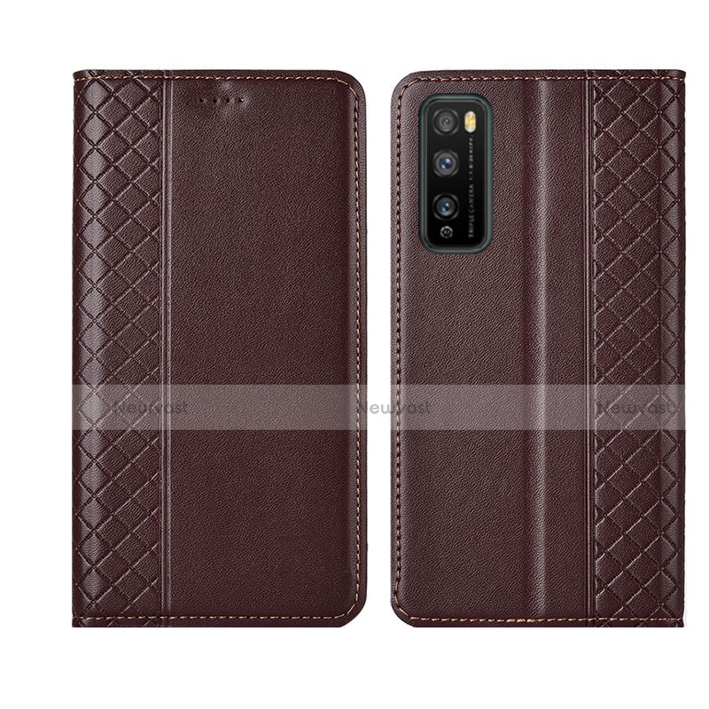 Leather Case Stands Flip Cover L02 Holder for Huawei Enjoy 20 Pro 5G Brown