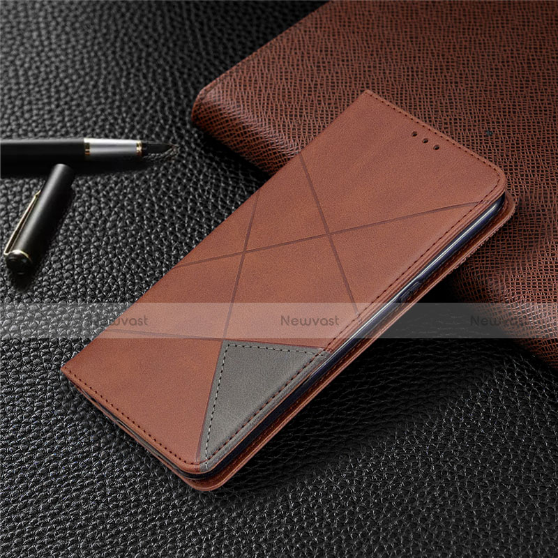 Leather Case Stands Flip Cover L02 Holder for LG K61 Brown