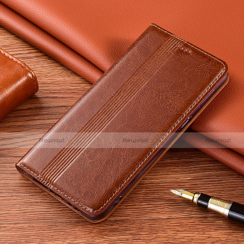 Leather Case Stands Flip Cover L02 Holder for Motorola Moto E7 Plus Light Brown