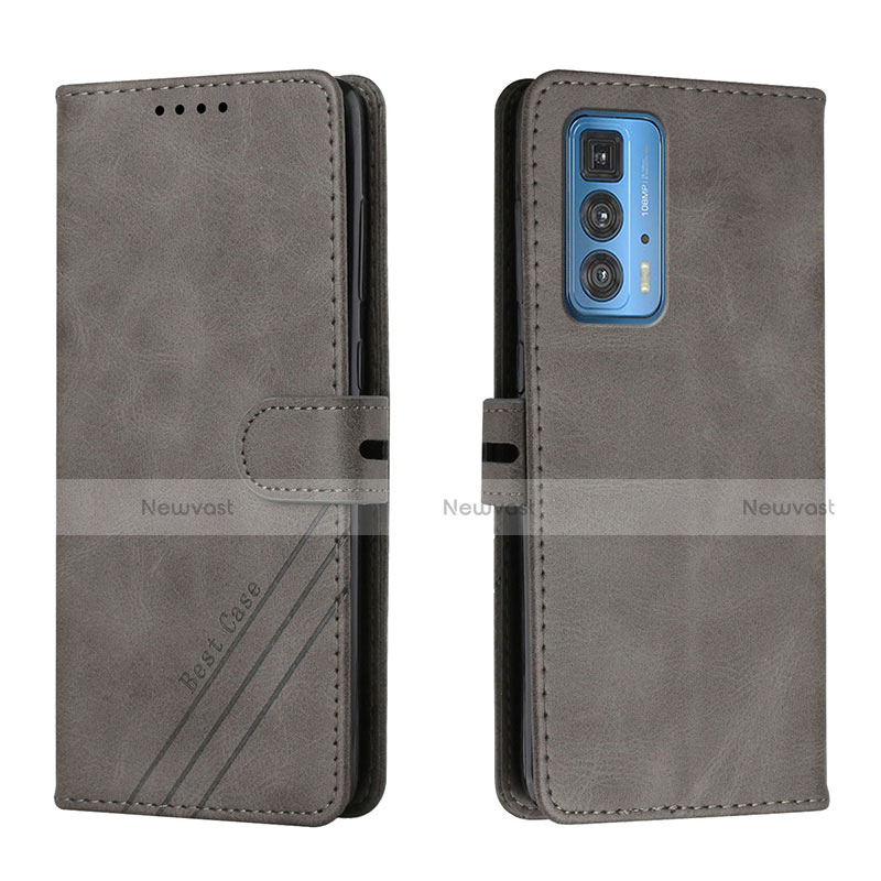 Leather Case Stands Flip Cover L02 Holder for Motorola Moto Edge 20 Pro 5G Dark Gray