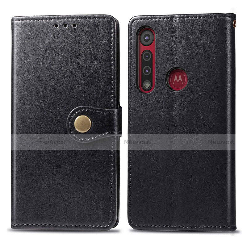 Leather Case Stands Flip Cover L02 Holder for Motorola Moto G8 Play Black