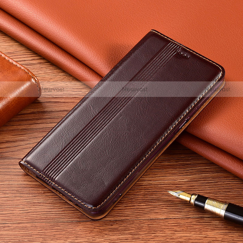Leather Case Stands Flip Cover L02 Holder for Motorola Moto G9 Brown