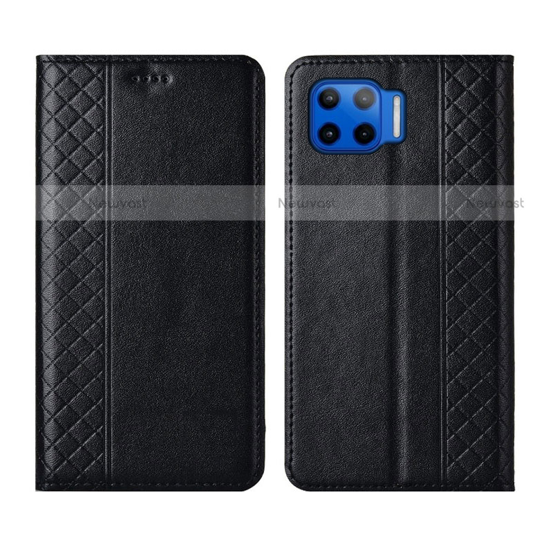 Leather Case Stands Flip Cover L02 Holder for Motorola Moto One 5G Black