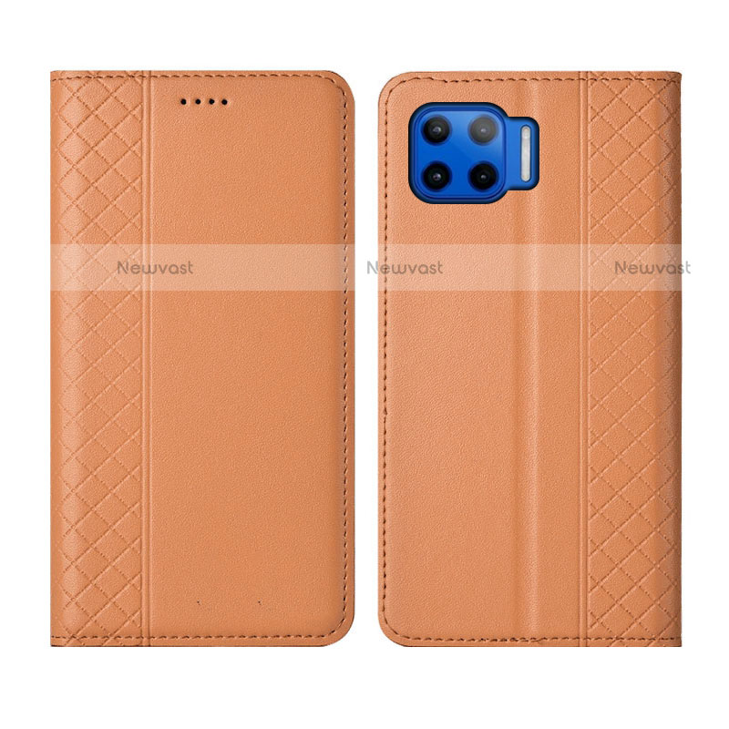Leather Case Stands Flip Cover L02 Holder for Motorola Moto One 5G Orange