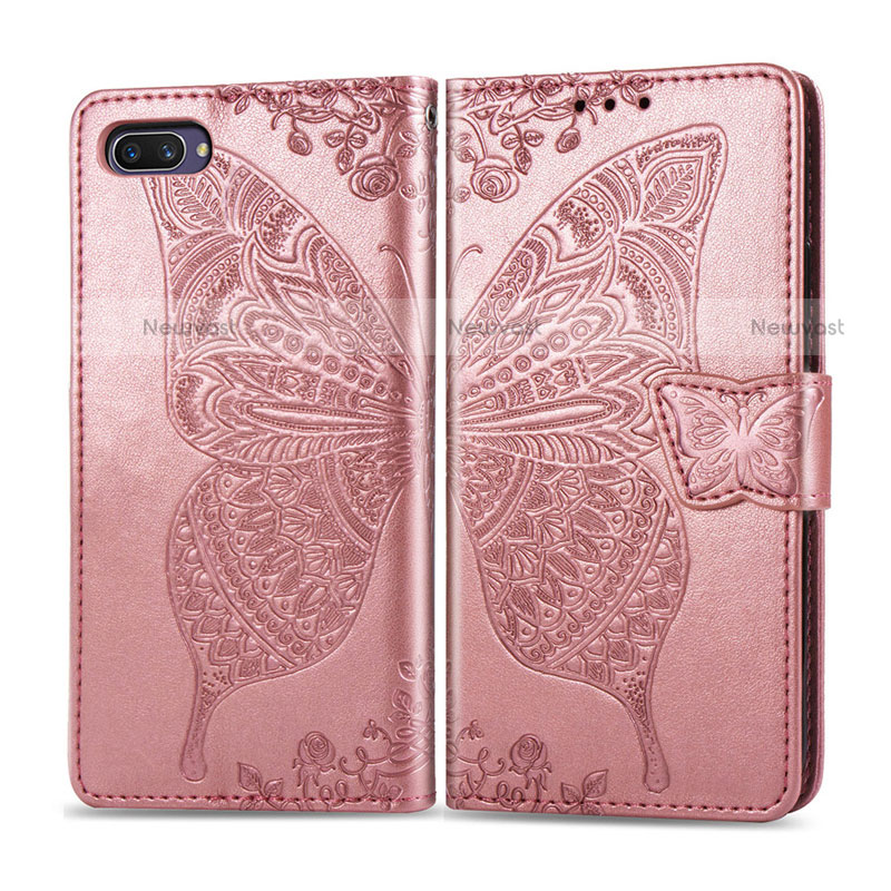 Leather Case Stands Flip Cover L02 Holder for Oppo A12e Rose Gold