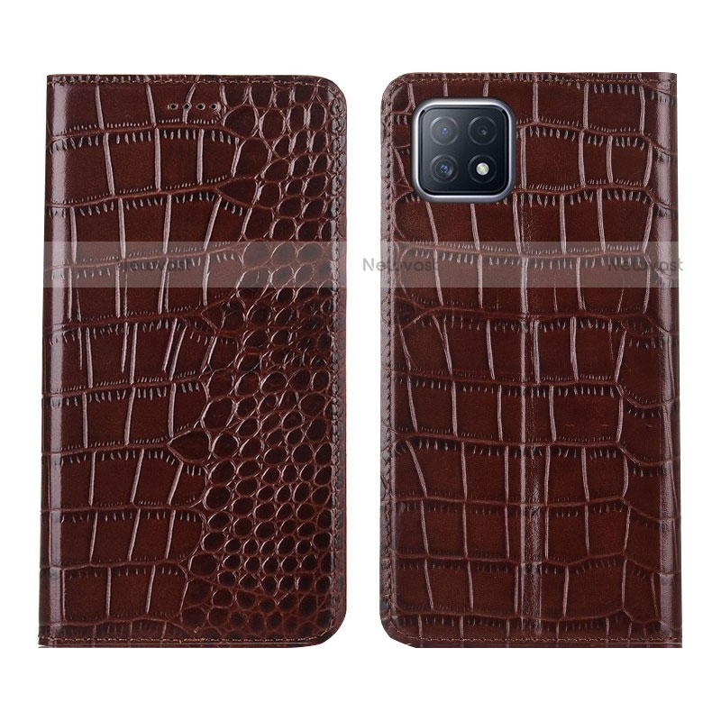 Leather Case Stands Flip Cover L02 Holder for Oppo A73 5G Brown