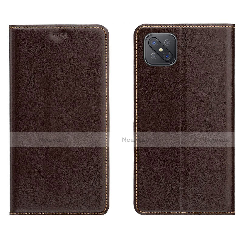 Leather Case Stands Flip Cover L02 Holder for Oppo A92s 5G Brown