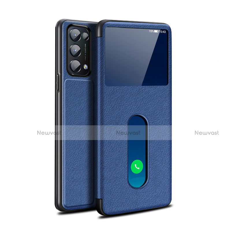 Leather Case Stands Flip Cover L02 Holder for Oppo Find X3 Lite 5G Blue