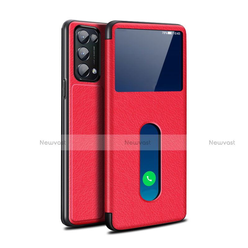 Leather Case Stands Flip Cover L02 Holder for Oppo Find X3 Lite 5G Red