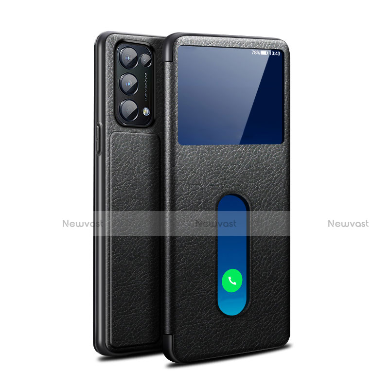 Leather Case Stands Flip Cover L02 Holder for Oppo Reno5 5G Black