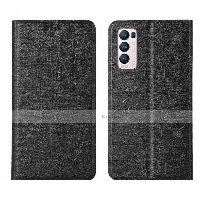 Leather Case Stands Flip Cover L02 Holder for Oppo Reno5 Pro+ Plus 5G Black