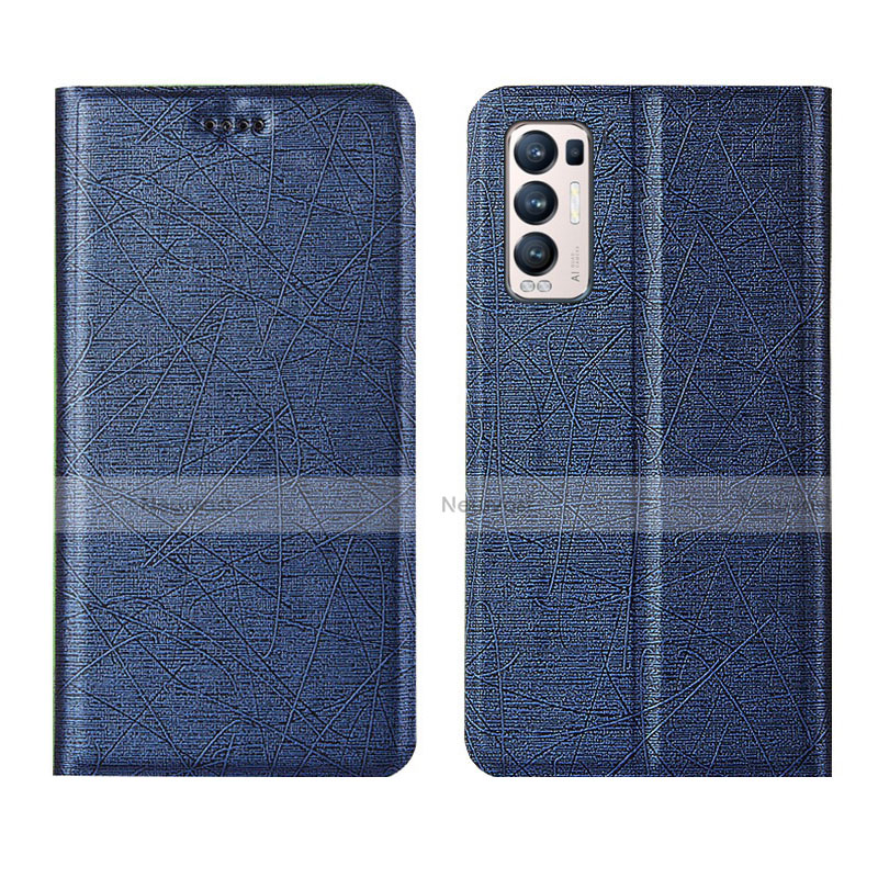 Leather Case Stands Flip Cover L02 Holder for Oppo Reno5 Pro+ Plus 5G Blue