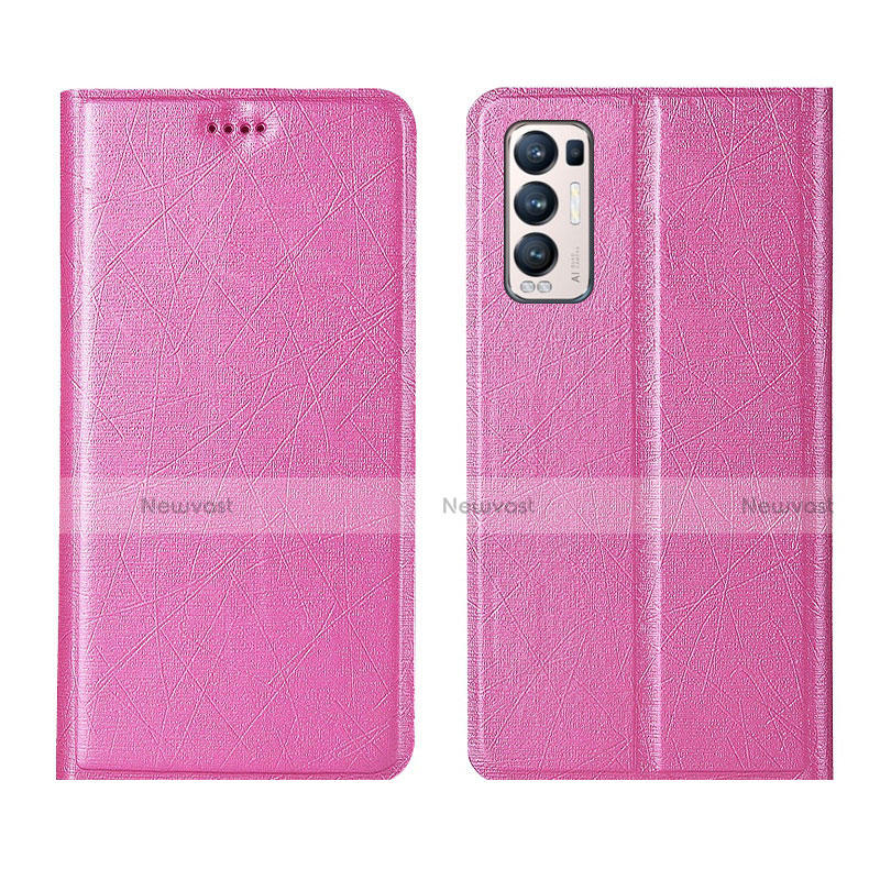 Leather Case Stands Flip Cover L02 Holder for Oppo Reno5 Pro+ Plus 5G Pink