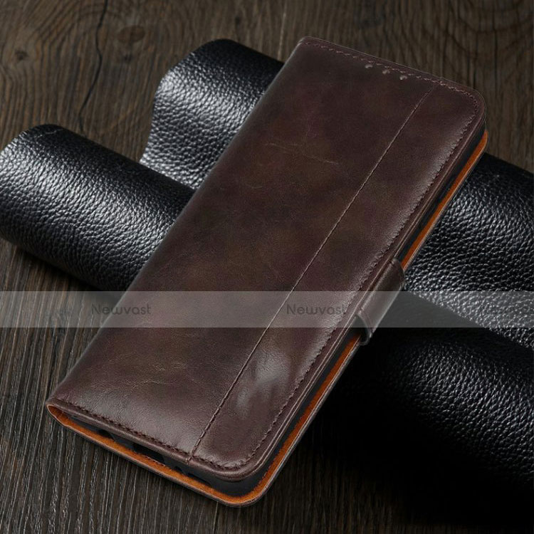 Leather Case Stands Flip Cover L02 Holder for Realme 5i Brown