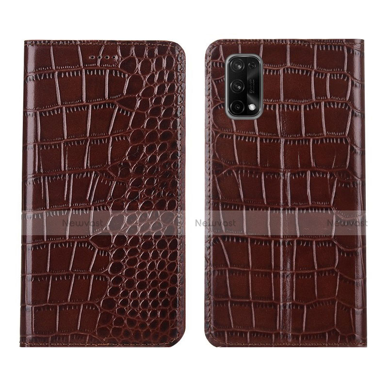 Leather Case Stands Flip Cover L02 Holder for Realme X7 Pro 5G Brown