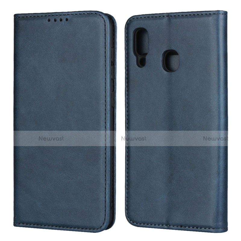 Leather Case Stands Flip Cover L02 Holder for Samsung Galaxy A30 Blue