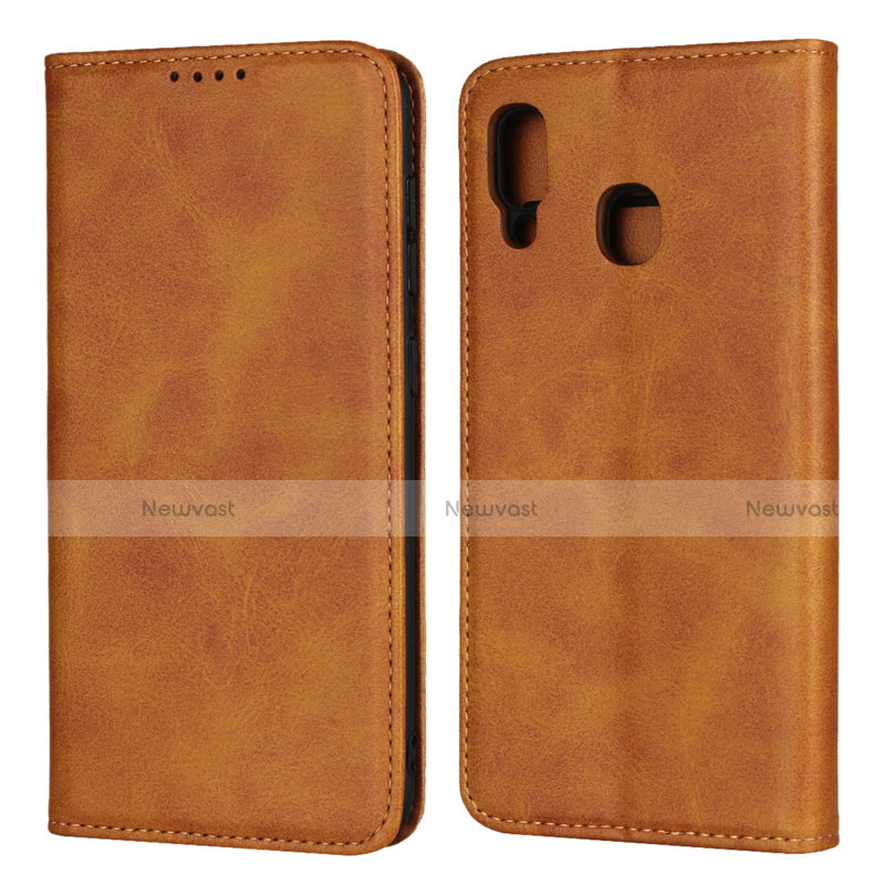 Leather Case Stands Flip Cover L02 Holder for Samsung Galaxy A30 Orange